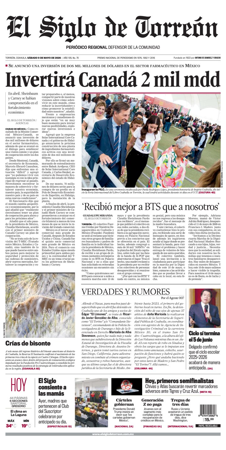 Edición impresa de El Siglo de Torreón, domingo 10 de mayo de 2026