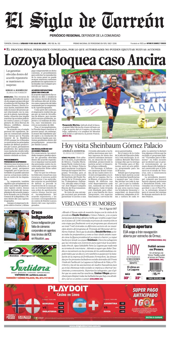 Edición impresa de El Siglo de Torreón, domingo 12 de julio de 2026