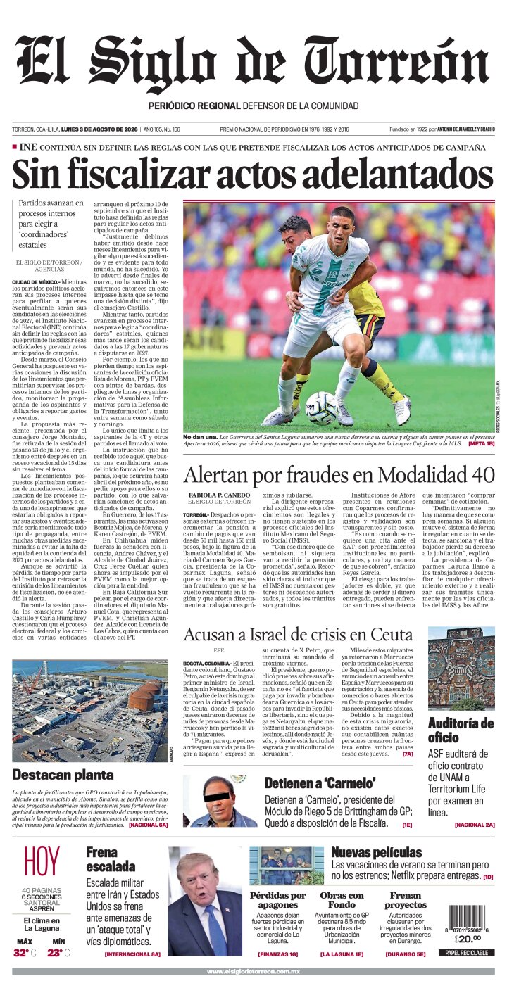 Edición impresa de El Siglo de Torreón, martes  4 de agosto de 2026